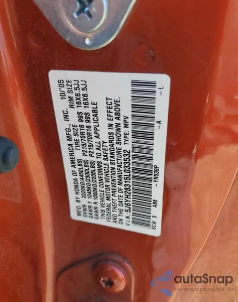 2005 Honda Element Lx из США, поврежденный, VIN 5J6YH28315L033532